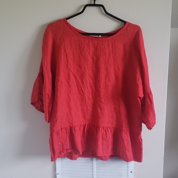 Linen Peplum Top - Picture 1 of 6
